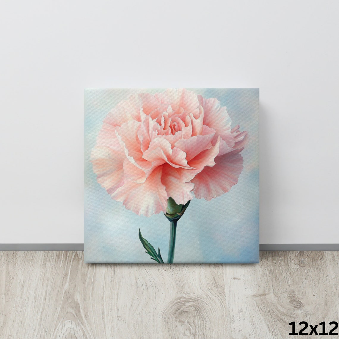 Blush Pink Carnation Flower Soft Blue Pastel Floral Art Poster - Image 4