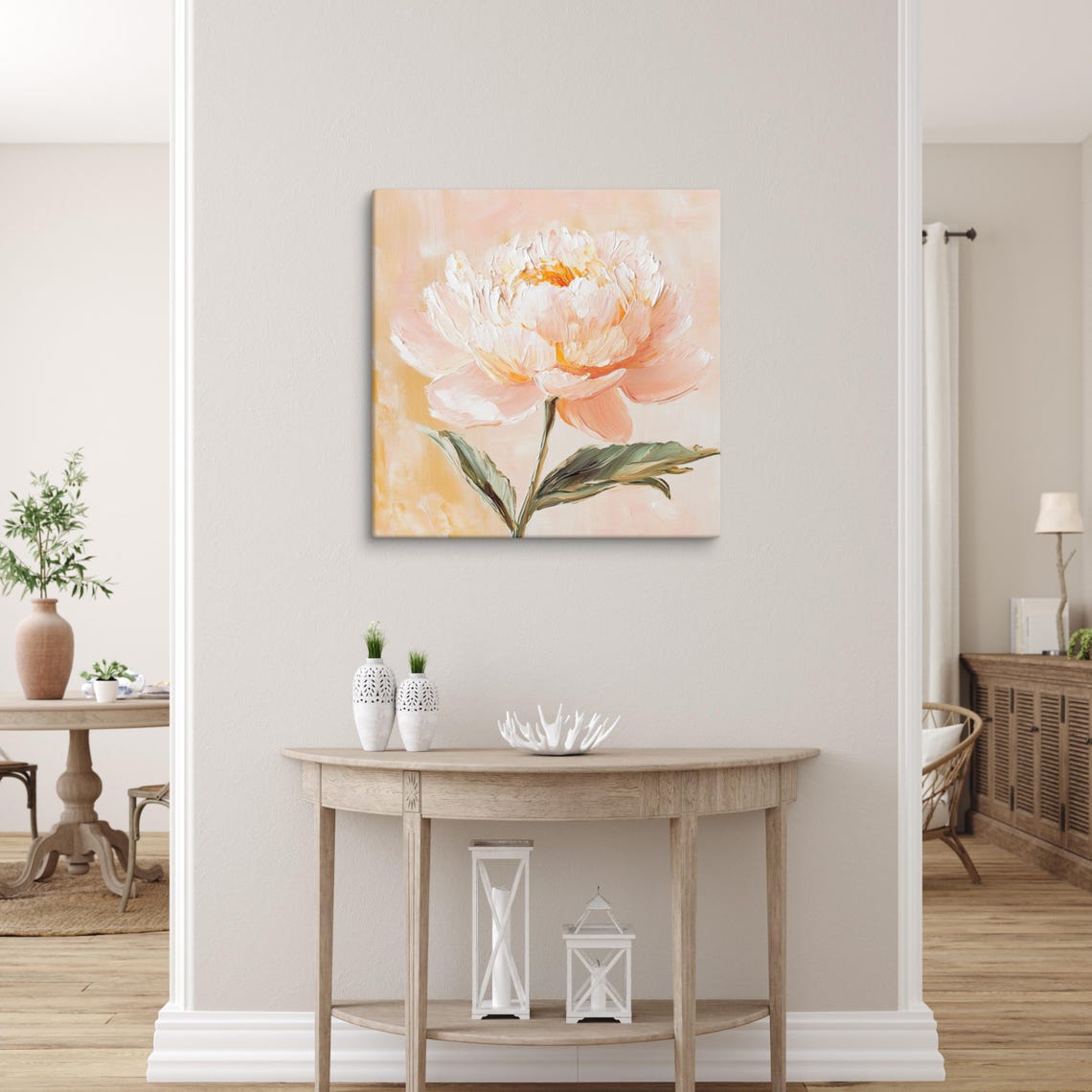 Peachy Pink Peony Impasto Bloom Warm Peach Background Art Poster - Image 5