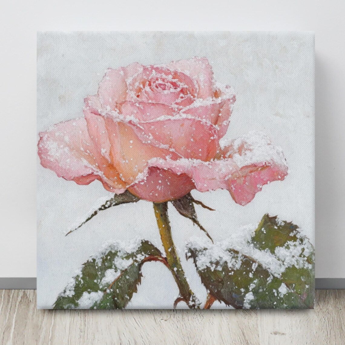 Snowy Pink Rose Frosted Petals Winter Wonderland Wall Art Poster - Image 4