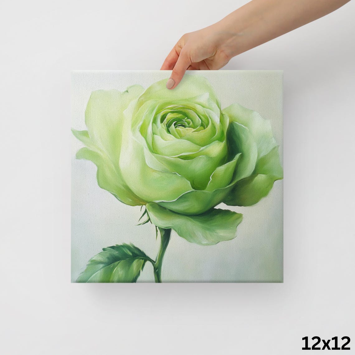 Unique Green Rose Bloom Close Up Lime Petals Painting Print Poster - Image 3