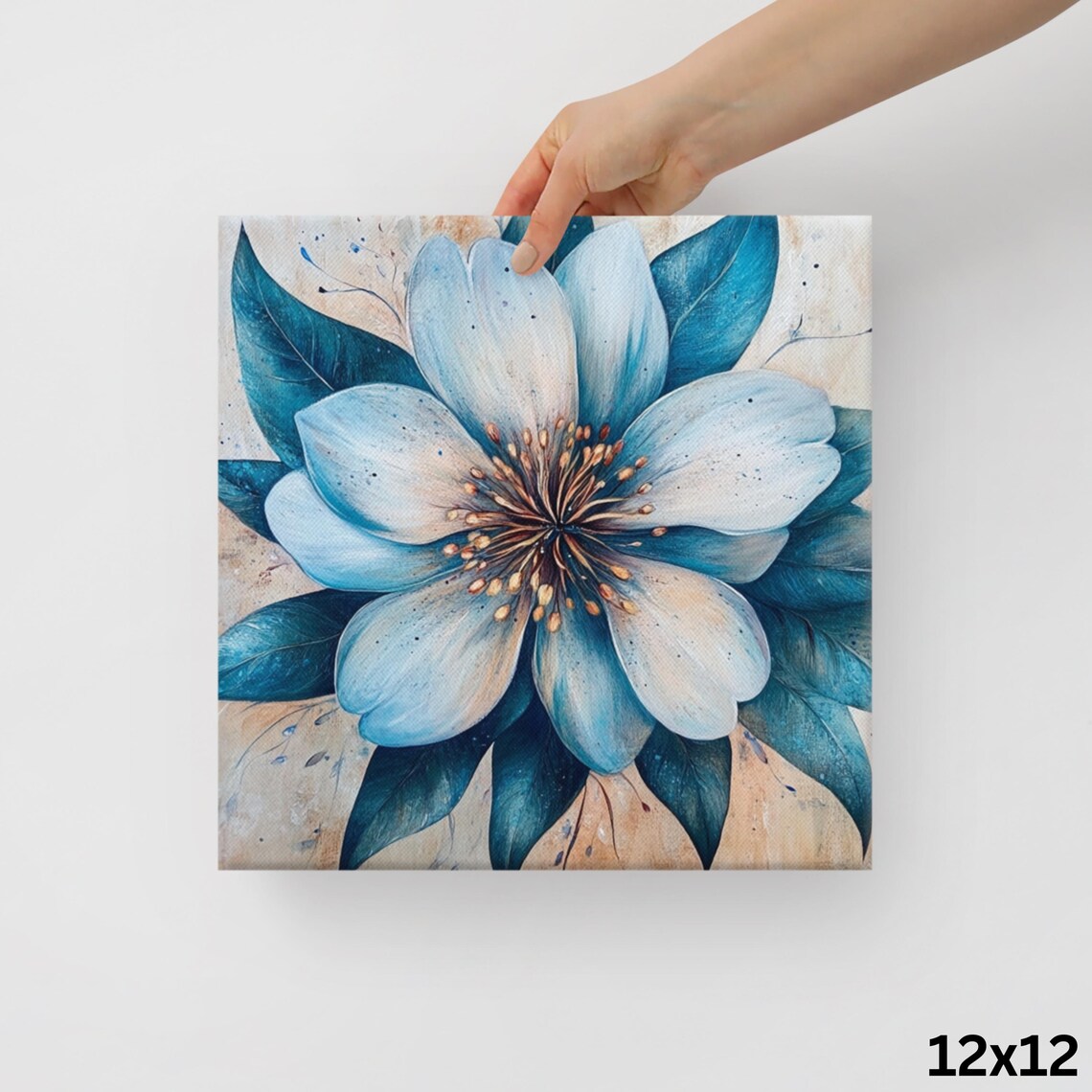 Blue Flower Macro Blossom Painting Nature Floral Canvas Wall Art Print - Image 2
