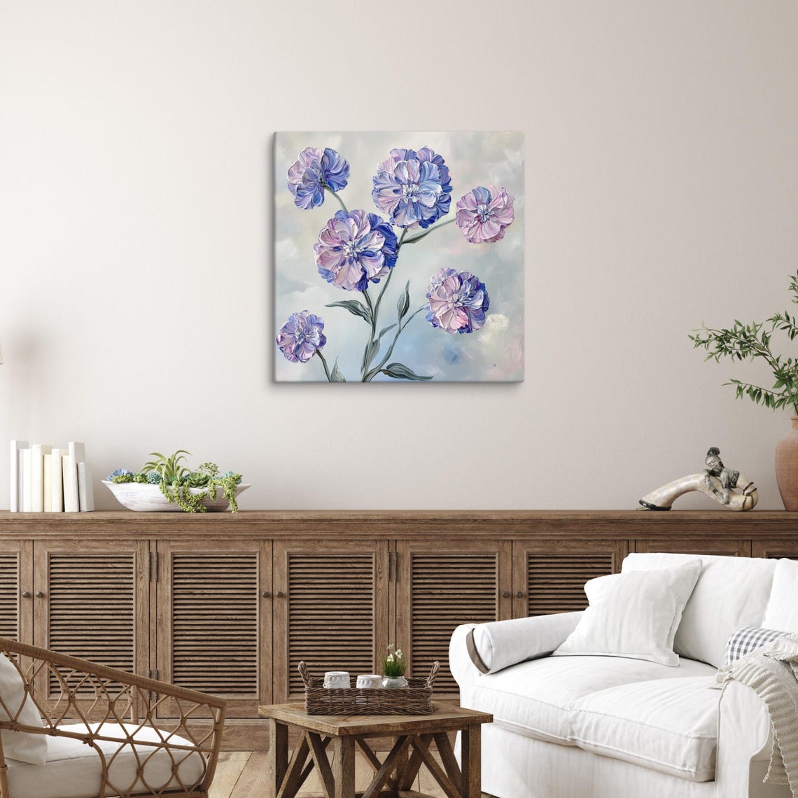 Sweet William Flower Painting Print Wall Art Purple Blue Flower Painting Flower Wall Art Living Room Wall Art - Image 4