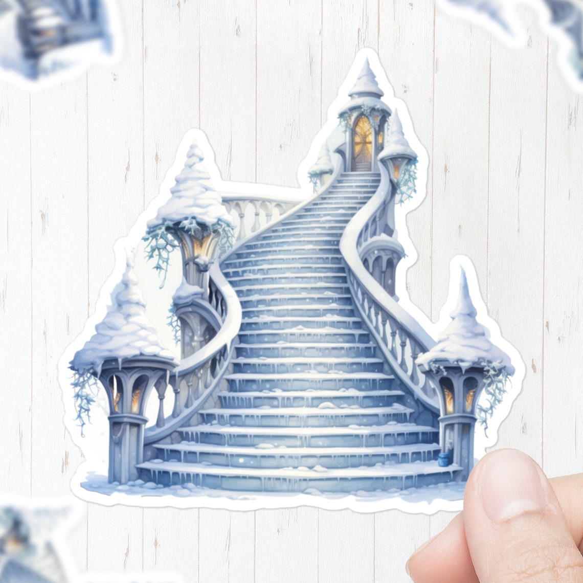 Magical Snowy Castle Staircase Winter Fantasy Ice Castle Poster