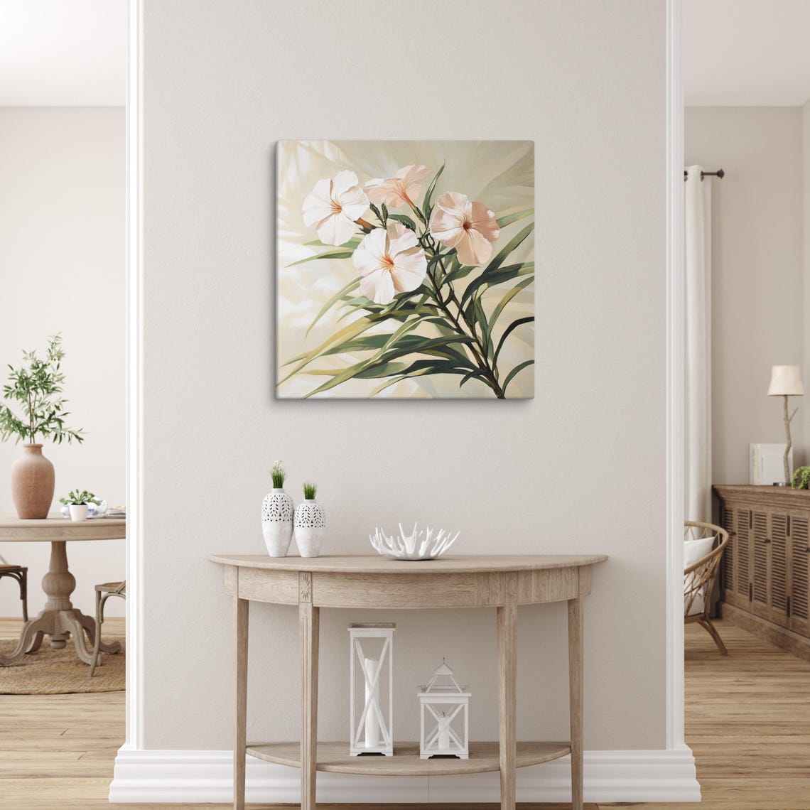 White Oleander Blossoms Narrow Green Leaves Painting Print Poster - Image 4