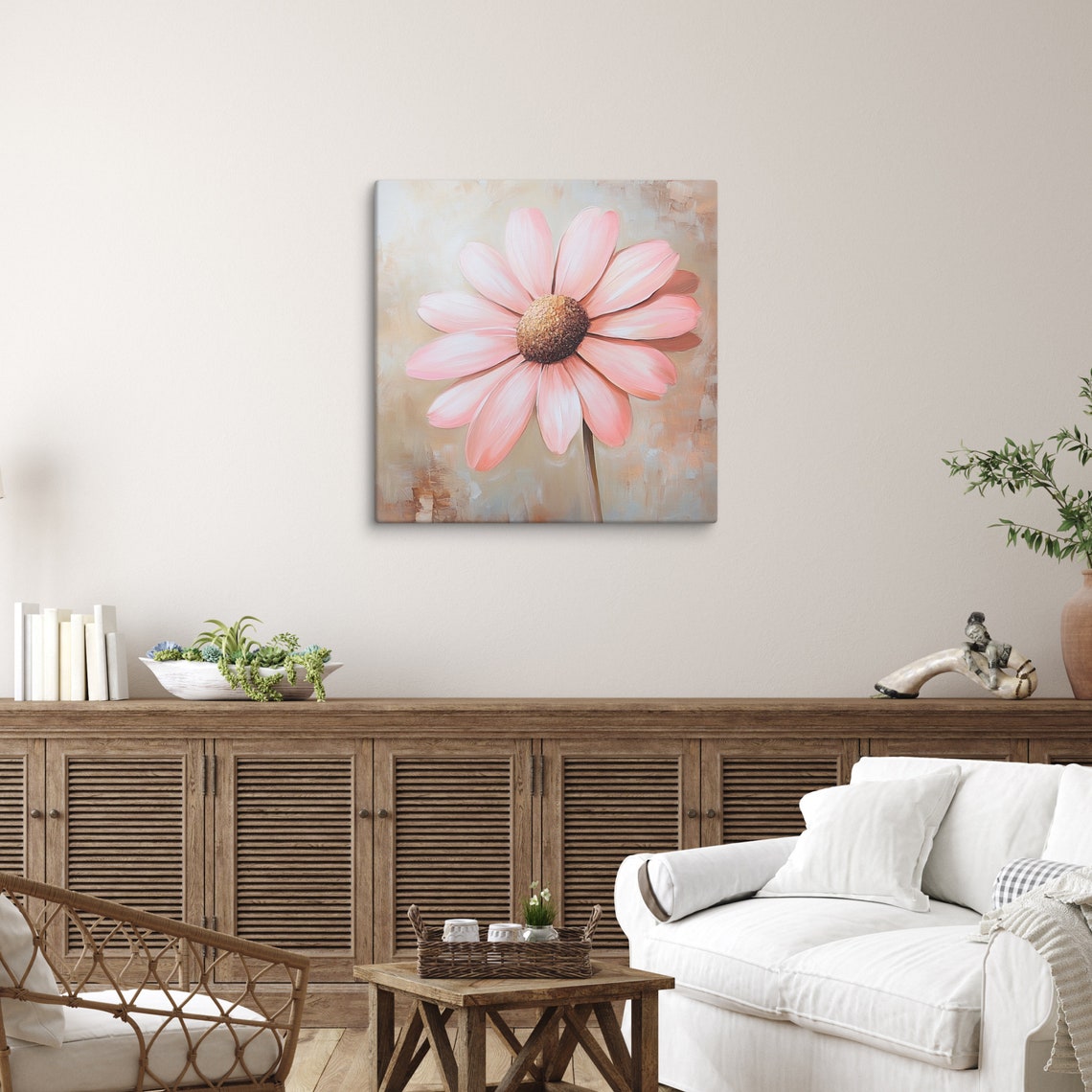 Soft Pink Daisy Blossom Close Up Neutral Beige Floral Poster - Image 5