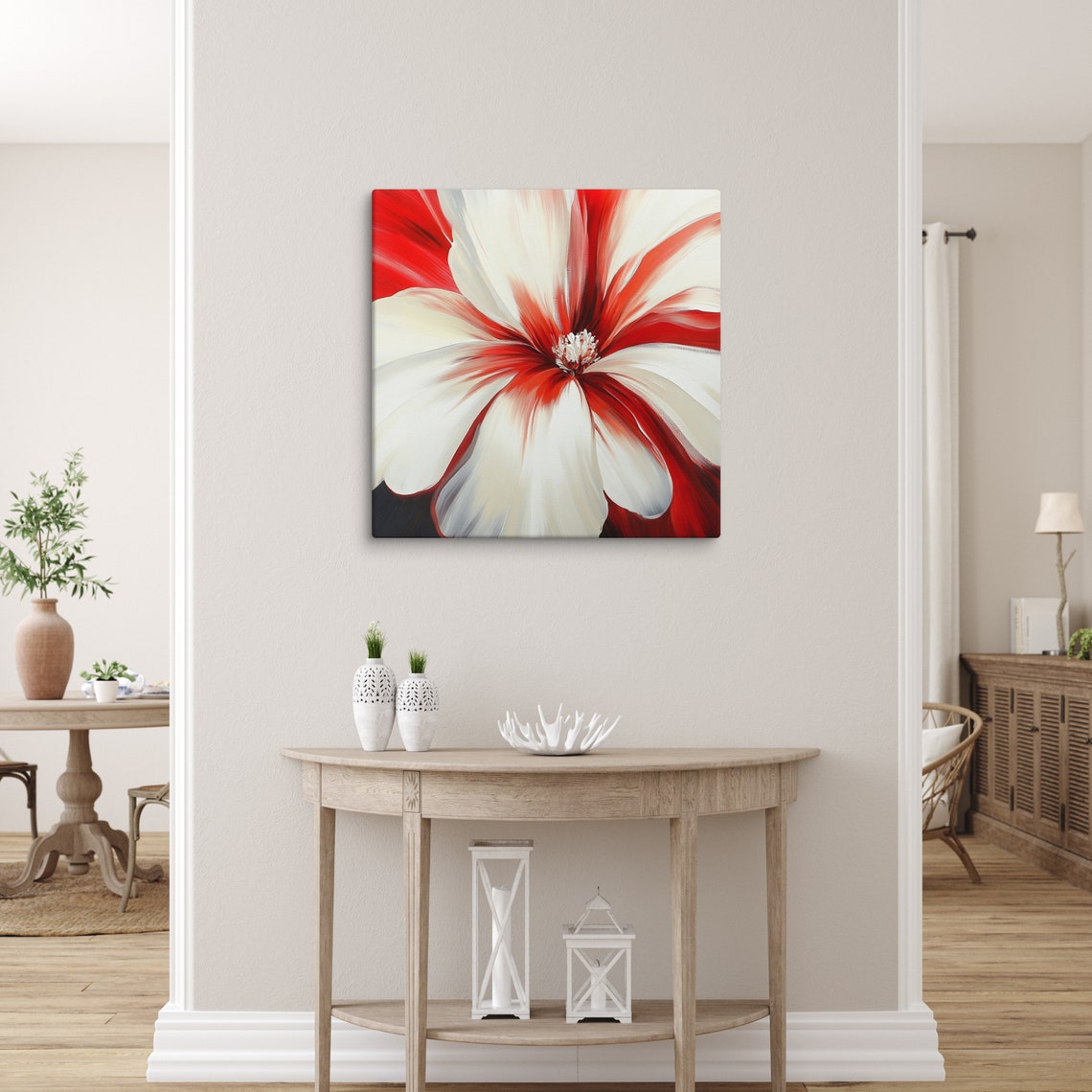Red White Flower Close Up Bold Abstract Floral Painting Poster - Image 5