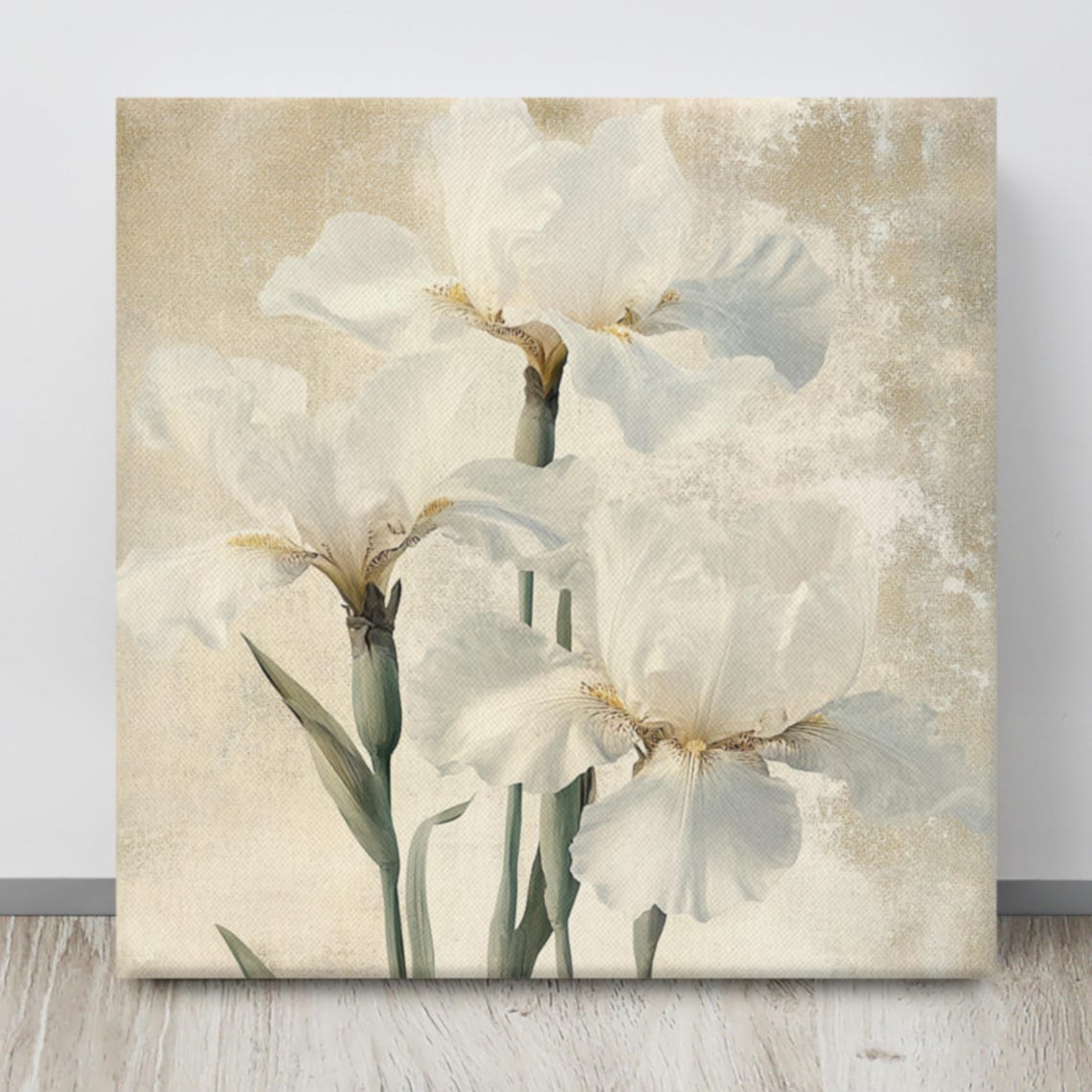 White Iris Blossoms Vintage Beige Background Botanical Art Poster - Image 4