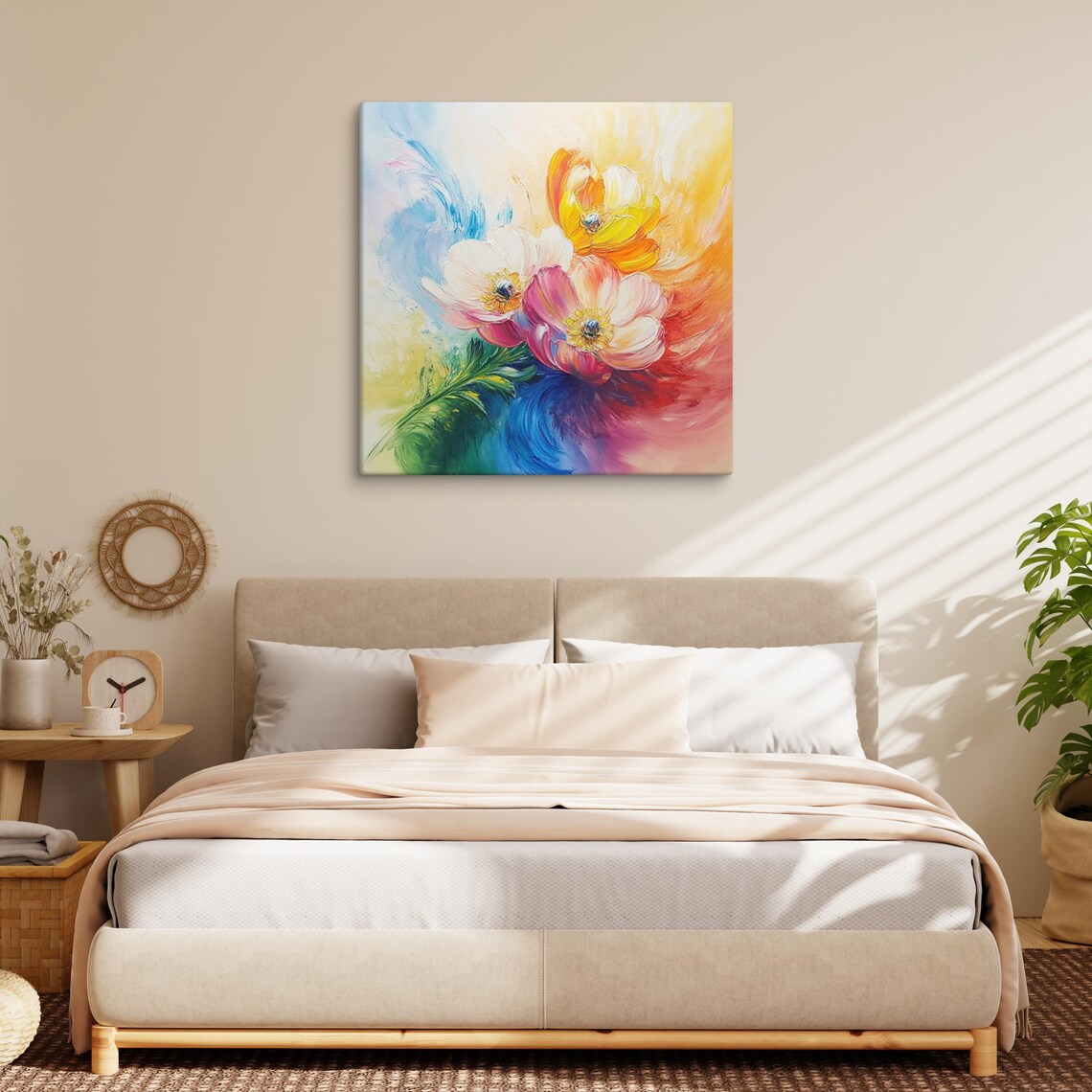 Rainbow Anemone Flowers Colorful Impasto Painting Art Wall Poster - Image 3