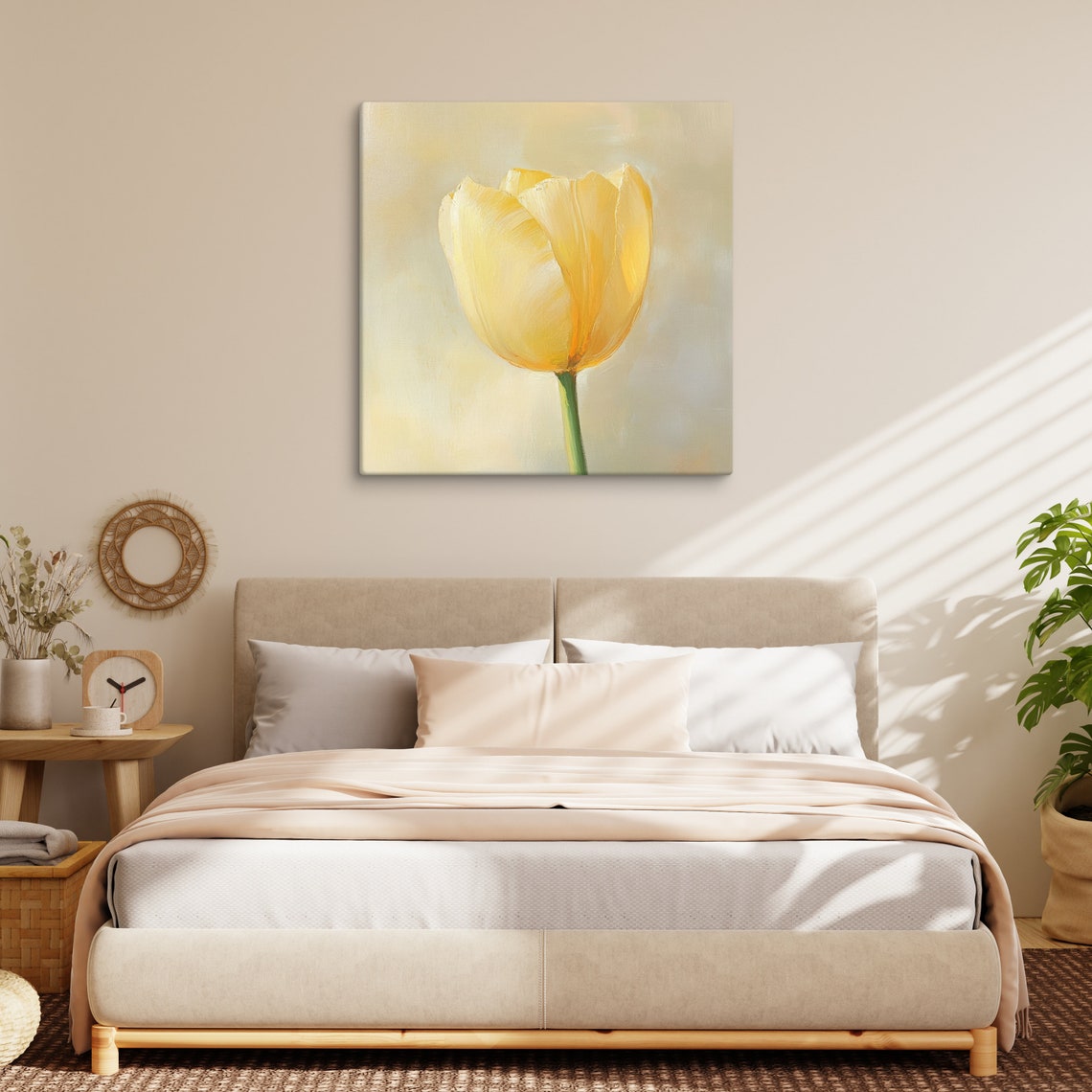 Yellow Tulip Bloom Soft Cream Minimal Background Painting Art Poster - Image 5