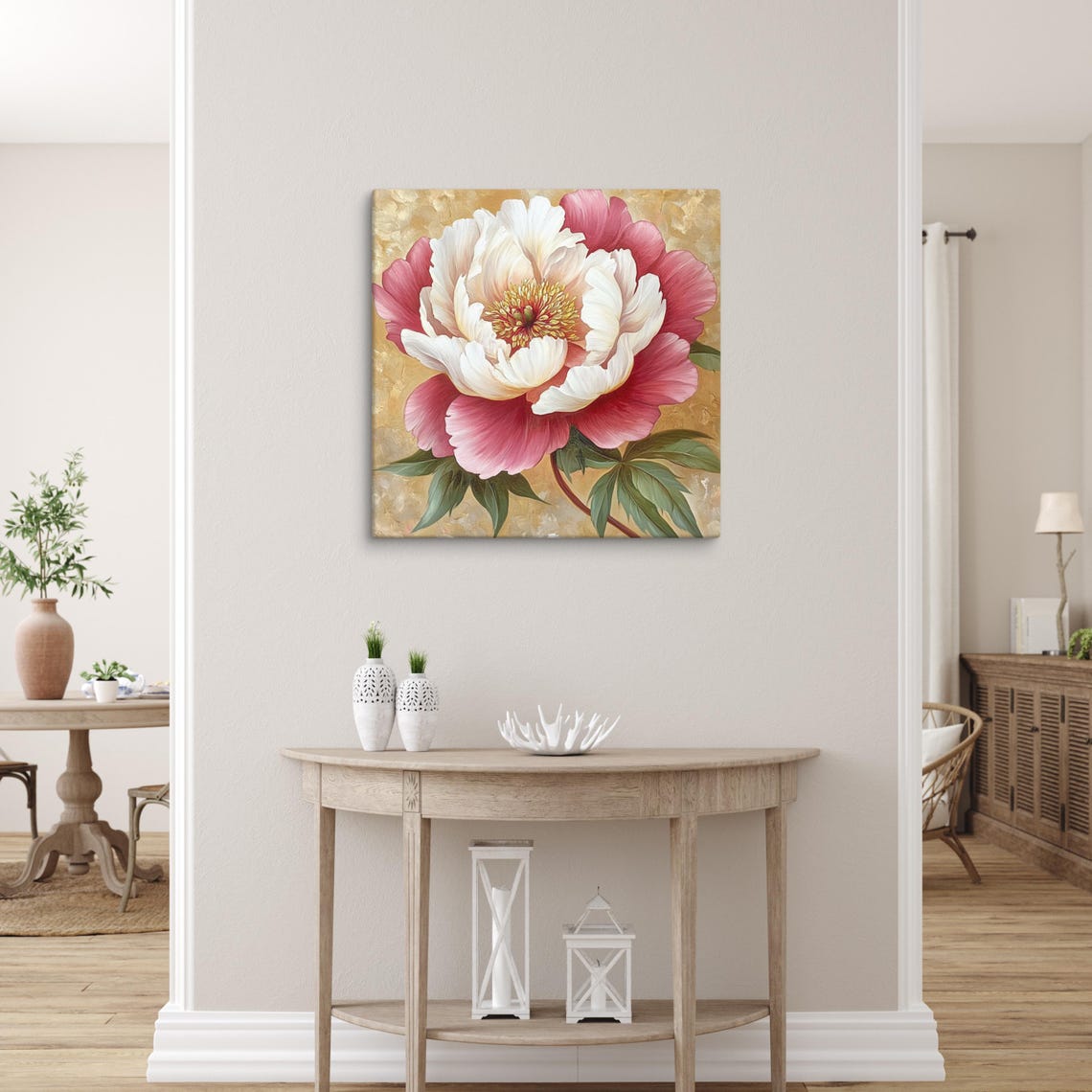 Pink Peony Print Large Painting Print Living Room Wall Art Peony Art Flower Painting Print Nature Art Beige Wall Art - Image 3