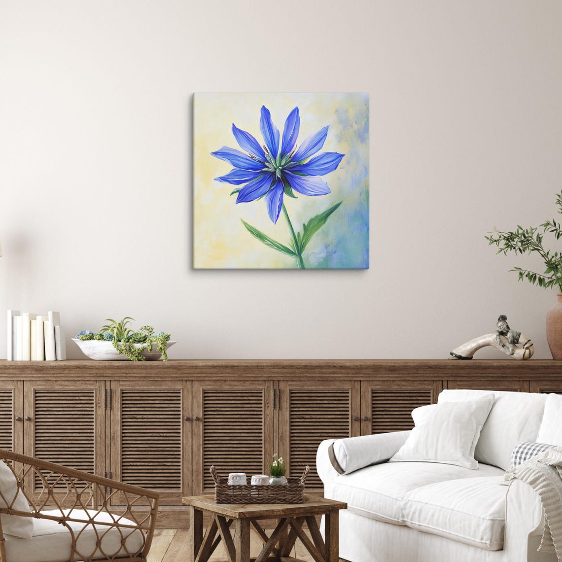 Blue Star Shaped Wildflower Single Bloom Botanical Floral Art Poster - Image 3