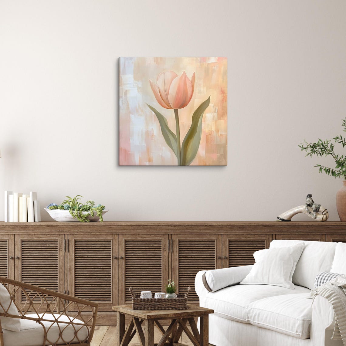 Blush Peach Tulip Single Stem Soft Abstract Floral Art Poster - Image 5