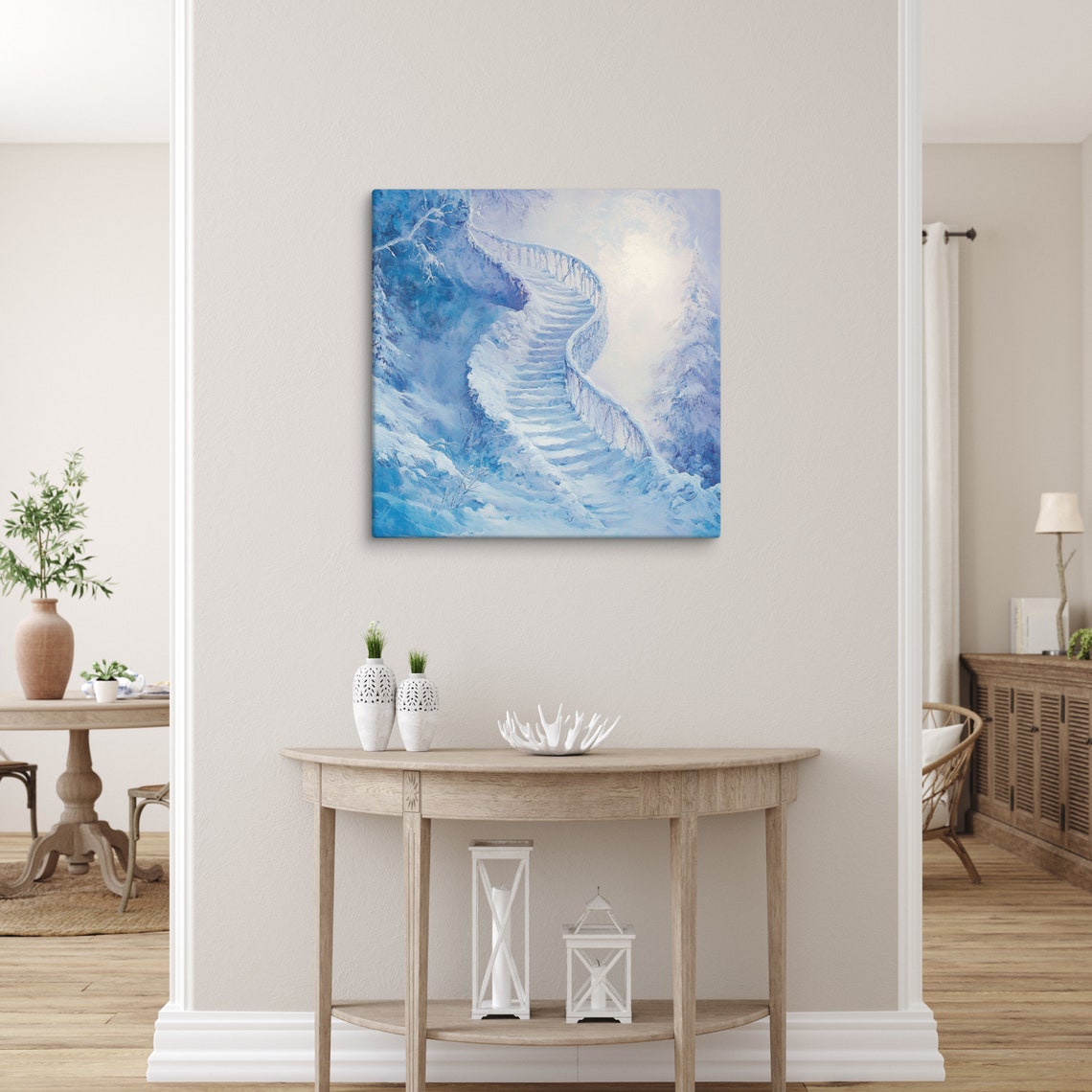 Snowy Magical Staircase Curved Icy Steps Winter Dream Wall Art Print - Image 5