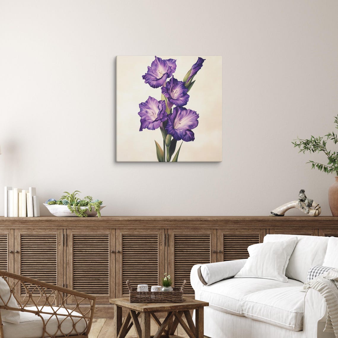 Purple Gladiolus Tall Blooms Cream Background Botanical Wall Art - Image 5