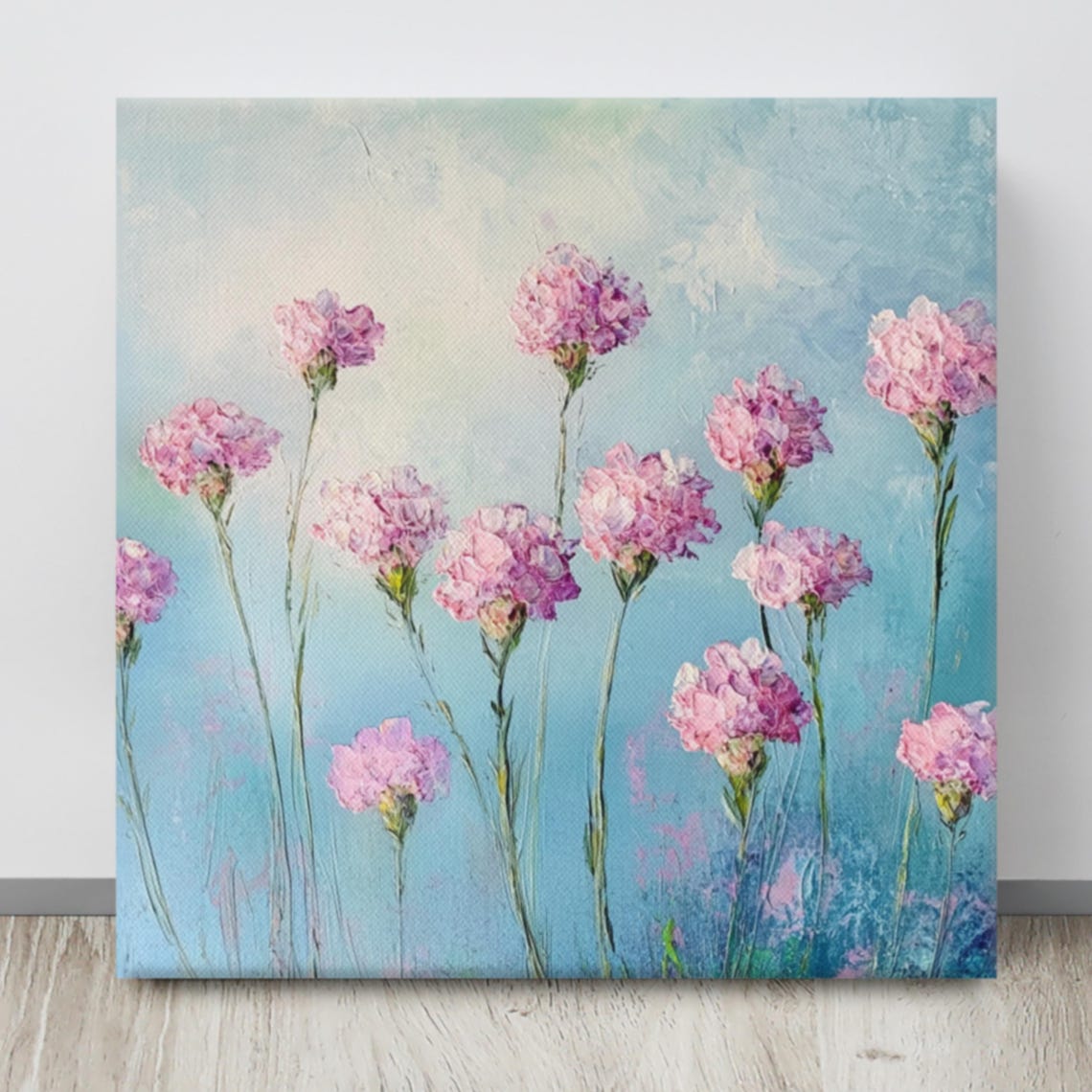 Pink Sea Thrift Flowers Dreamy Blue Sky Painting Print Poster - Image 4