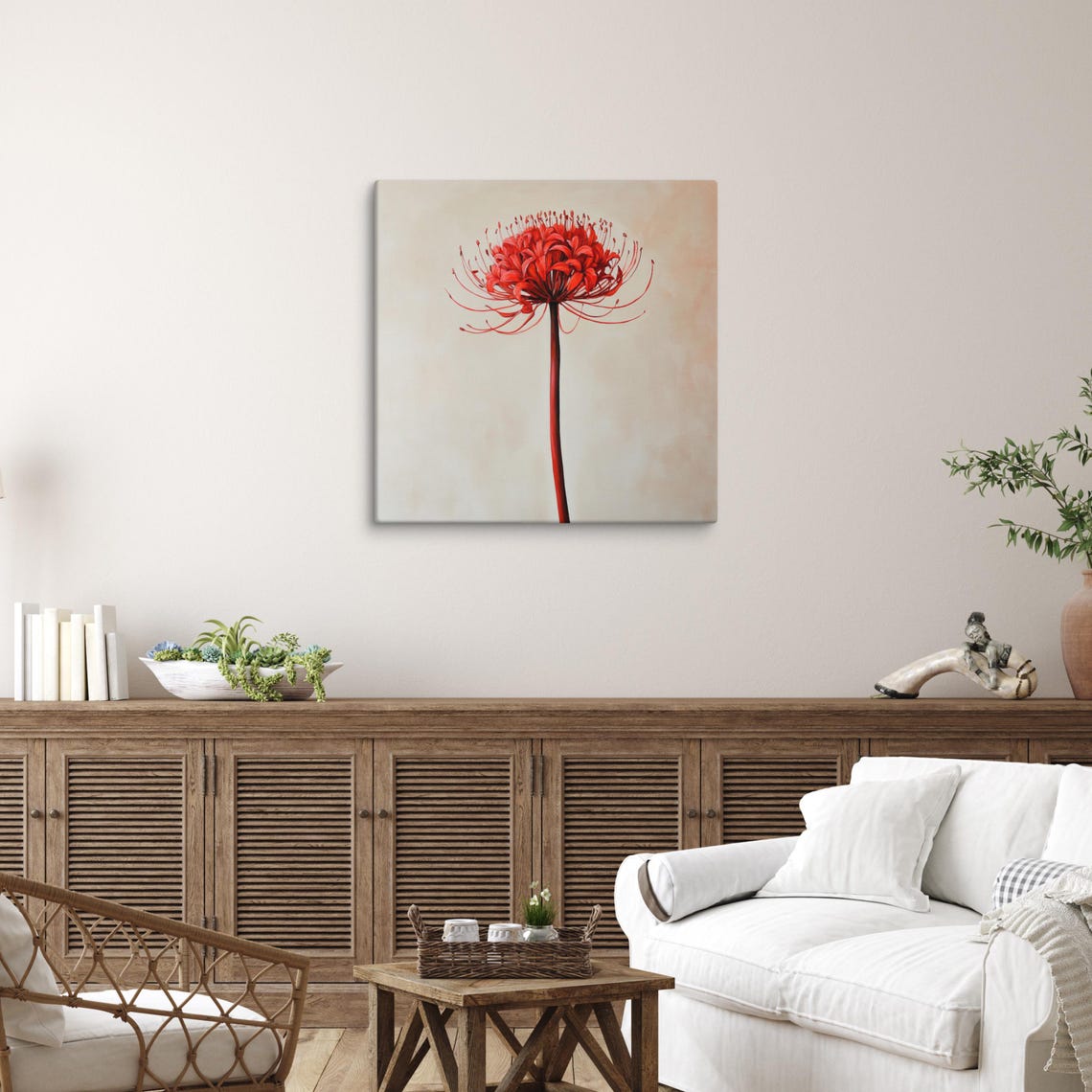 Red Spider Lily Bloom Long Stamens Beige Botanical Painting Art Poster - Image 5