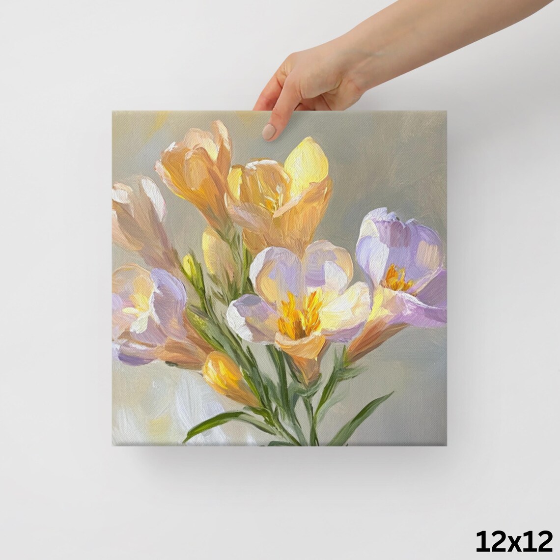 Yellow Purple Freesia Blossoms Soft Oil Painting Floral Art Poster - Image 2