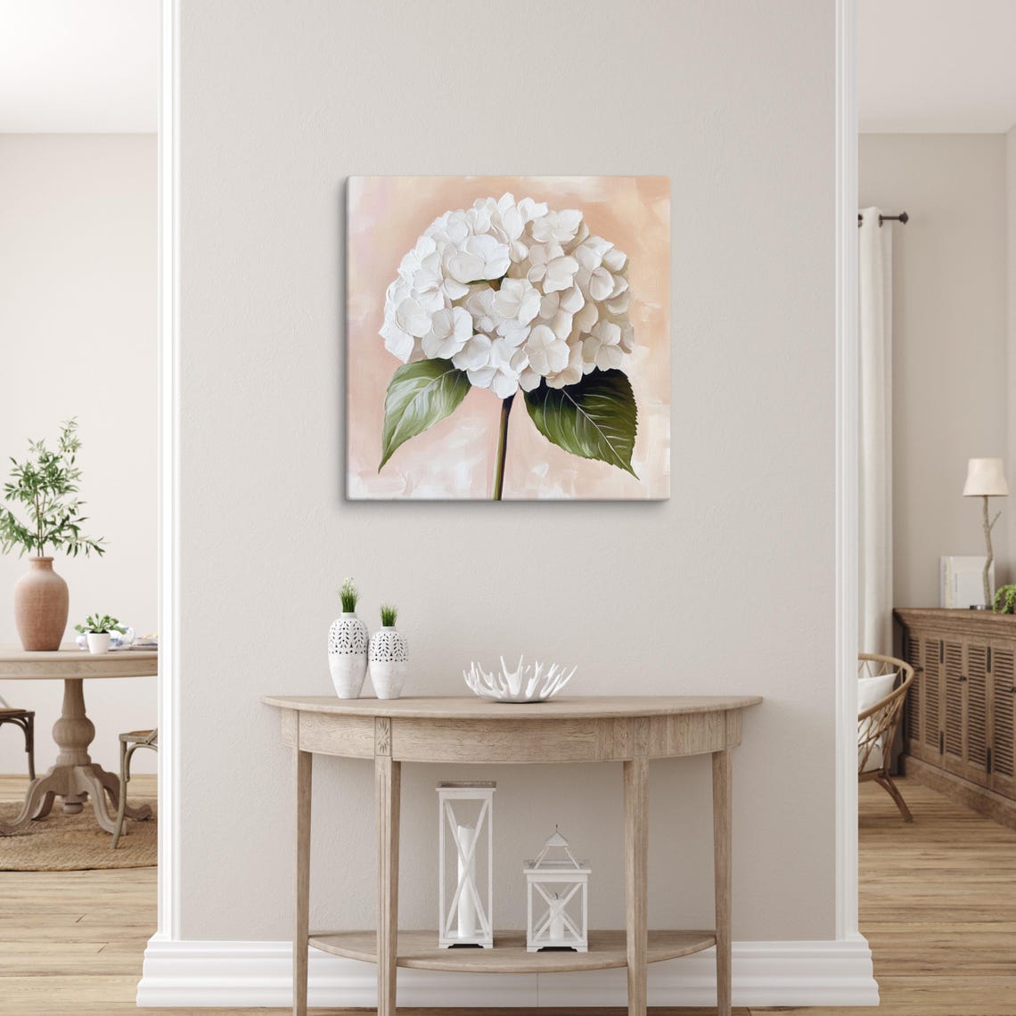 White Hydrangea Full Flower Head Blush Botanical Floral Art Poster - Image 4