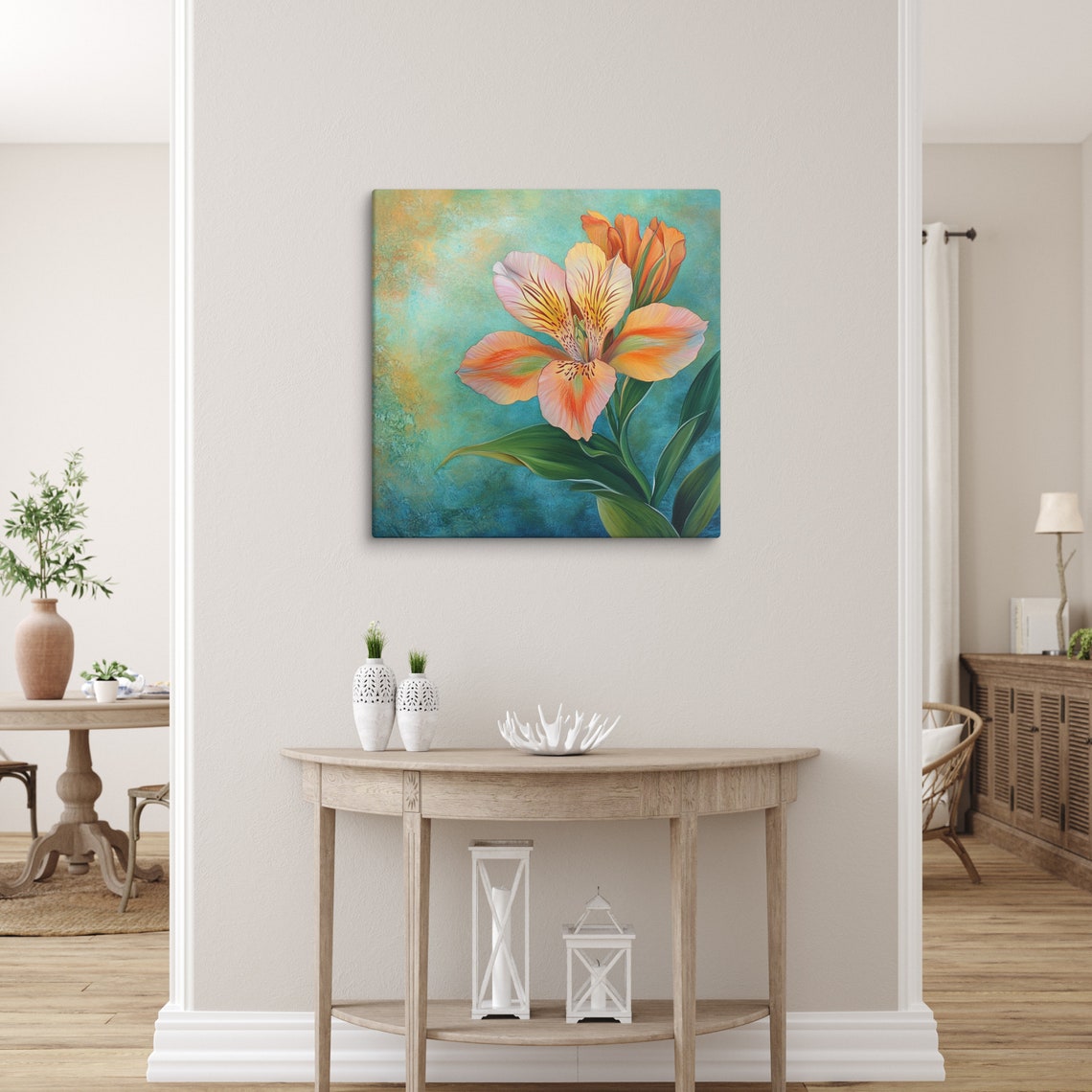 Orange Alstroemeria Peruvian Lily Bloom Turquoise Print Poster - Image 4