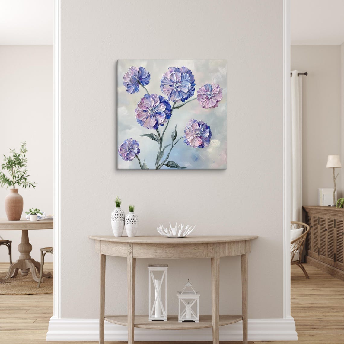 Sweet William Flower Painting Print Wall Art Purple Blue Flower Painting Flower Wall Art Living Room Wall Art - Image 5