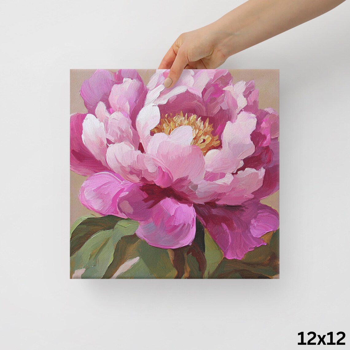 Magenta Pink Peony Golden Center Oil Painting Floral Art Poster - Image 2