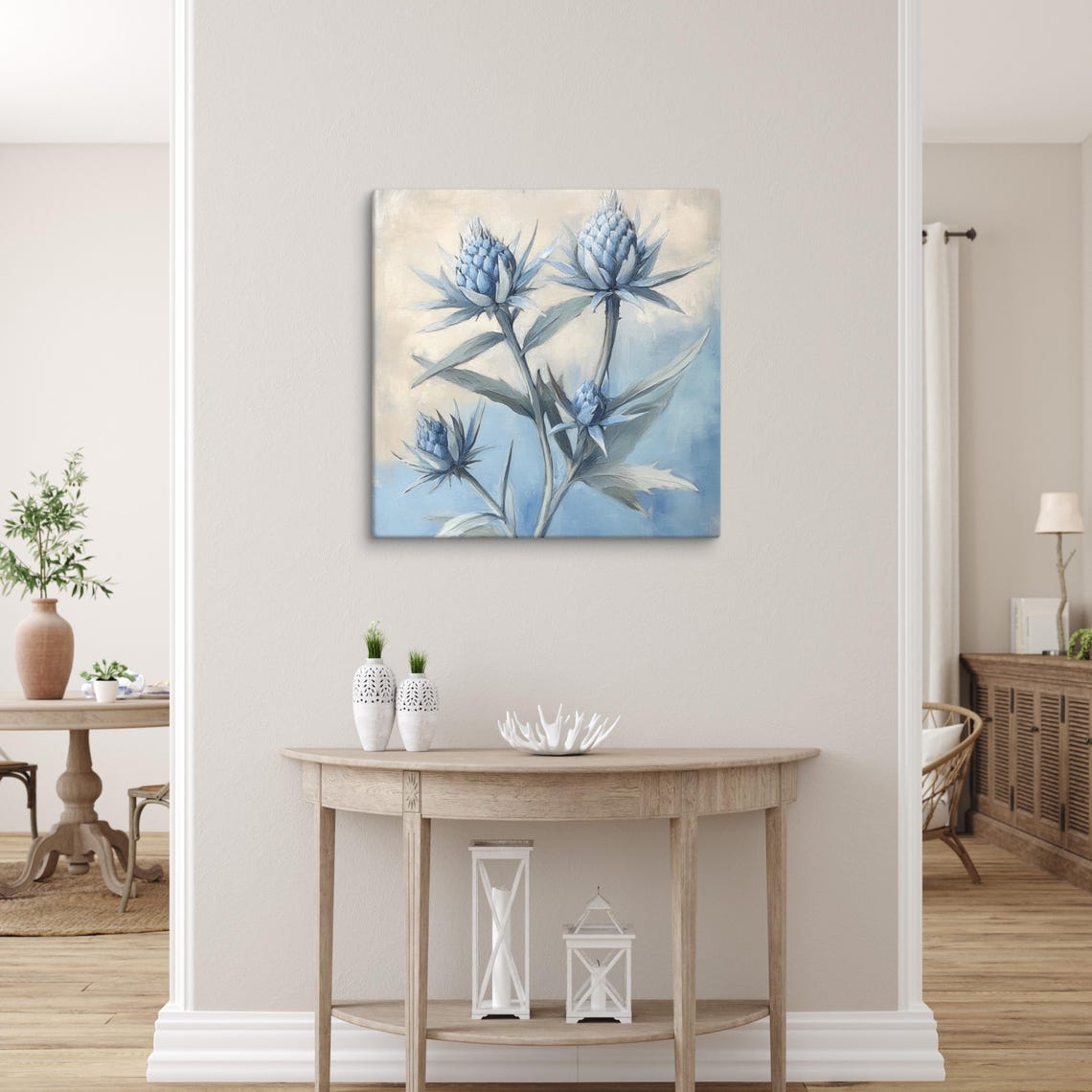 Blue Sea Holly Thistle Painterly Coastal Botanical Art Poster - Image 5