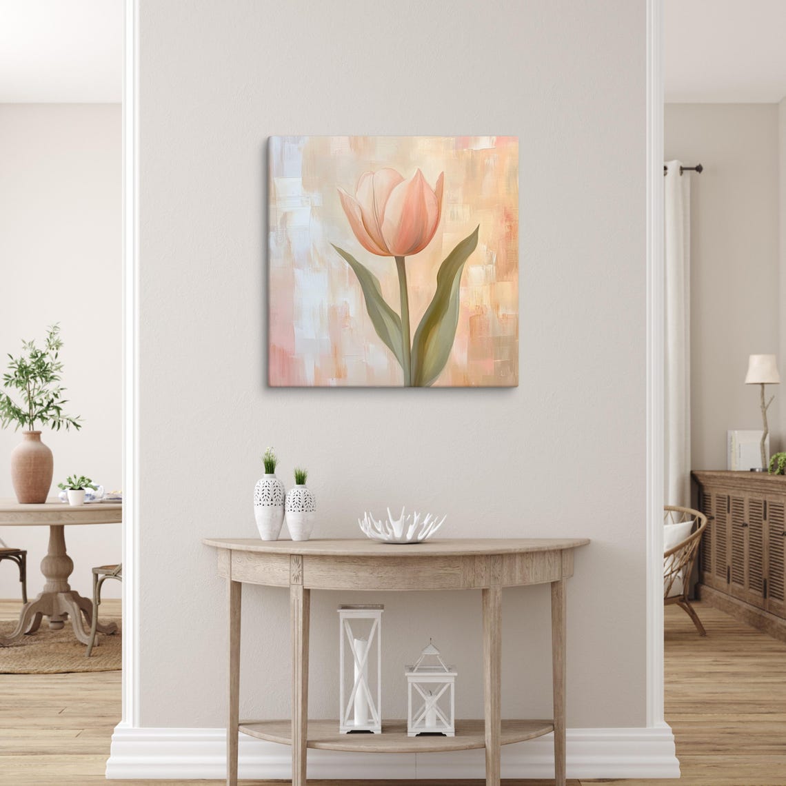 Blush Peach Tulip Single Stem Soft Abstract Floral Art Poster - Image 4
