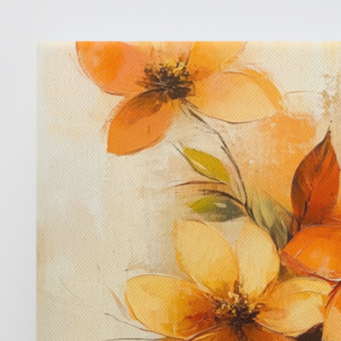 Orange Autumn Flowers Golden Blooms Cozy Painting Print Poster - Image 2