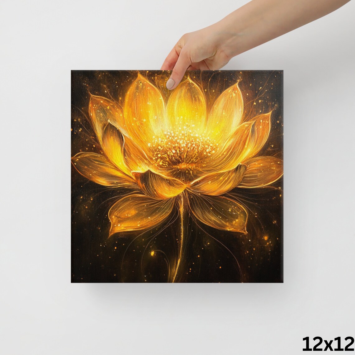 Golden Lotus Glowing Black Background Luminous Fantasy Flower Poster - Image 4