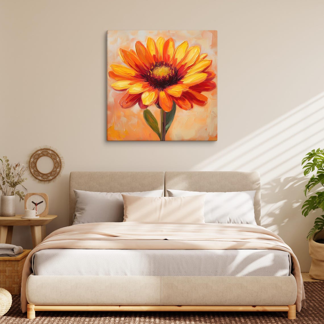 Orange Yellow Gaillardia Impasto Floral Painting Canvas Wall Poster - Image 3