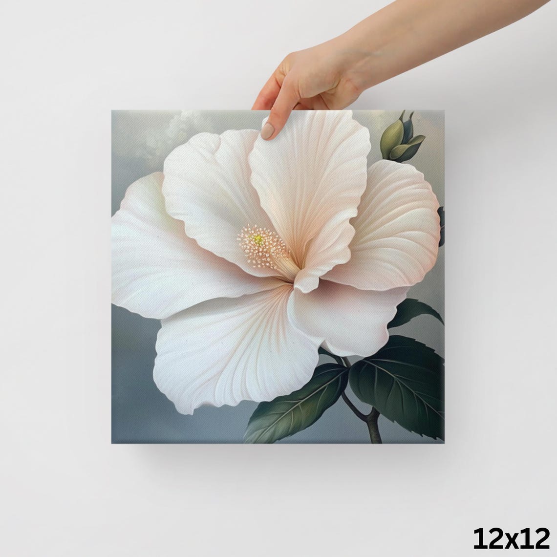 White Hawaiian Blossom Blush Pink Cool Blue Grey Botanical Art Poster - Image 2