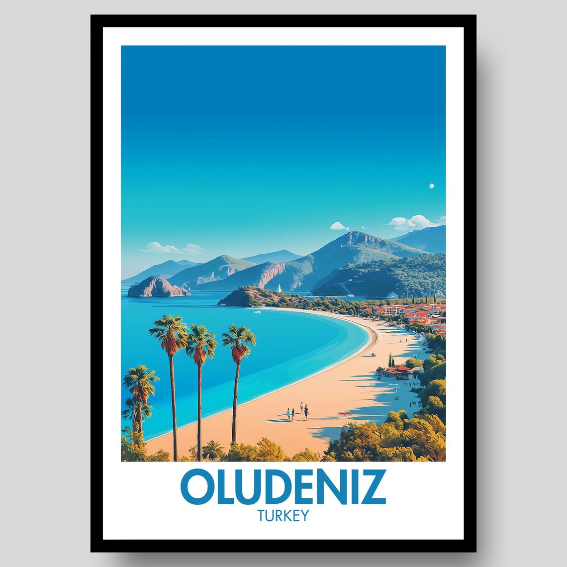 Oludeniz Turkey Turquoise Bay Palms Beach Paradise Travel Poster Art