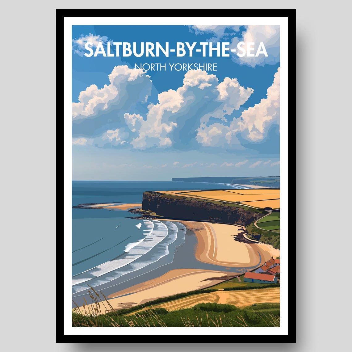 Saltburn-by-the-Sea Yorkshire Coast Cliffs Golden Beach Travel Poster