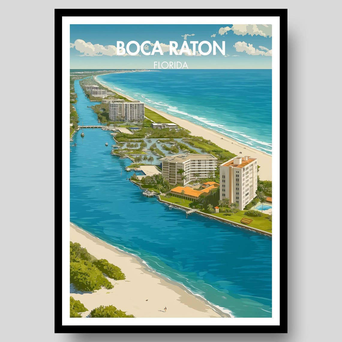 Boca Raton Florida Aerial Intracoastal Beach City Travel Poster