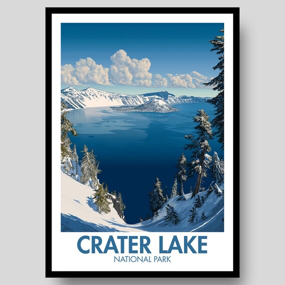 Crater Lake National Park Snowy Winter Wonderland Scenic Poster