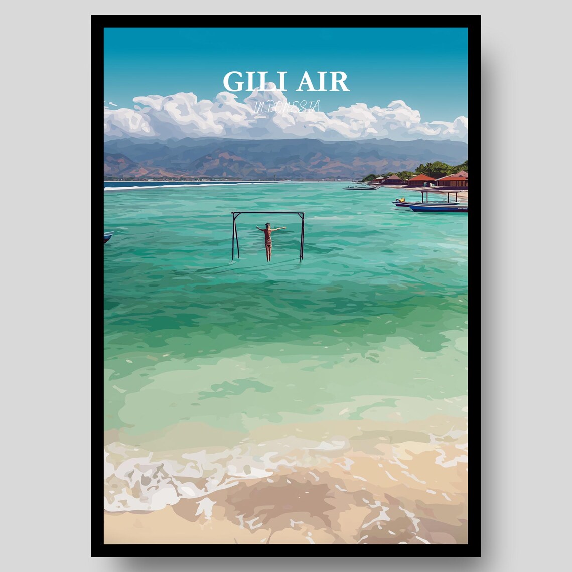 Gili Air Indonesia Turquoise Lagoon Swing Beach Art Travel Poster