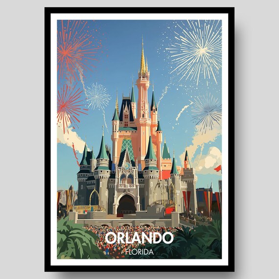 Orlando Fairy Tale Castle Fireworks Night Florida Magic Poster