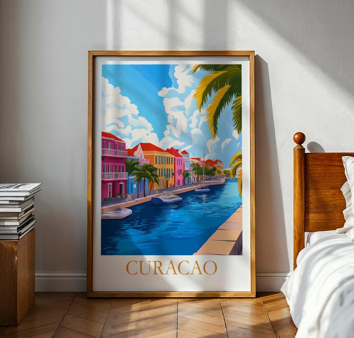 Curacao Poster Caribbean Beach Tropical Print Travel Wall Art Pastel