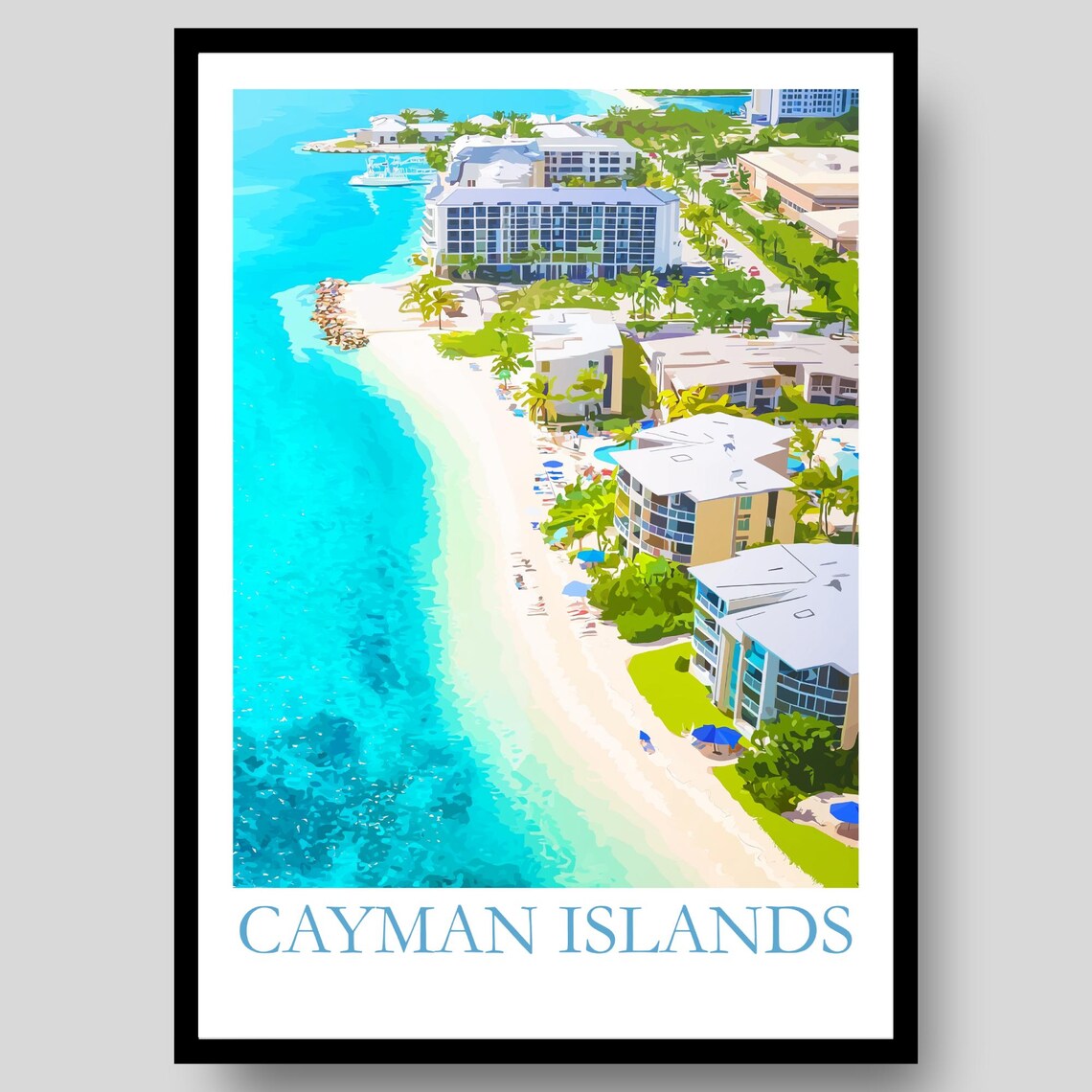 Cayman Islands Poster Caribbean Beach Travel Wall Art Canvas