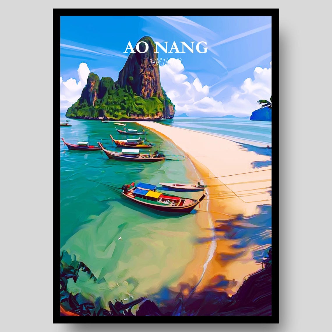 Ao Nang Thailand Longtail Boats Turquoise Sea Karst Coast Poster