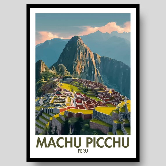 Machu Picchu Peru Ancient Incan Citadel Sunrise Vintage Travel Poster