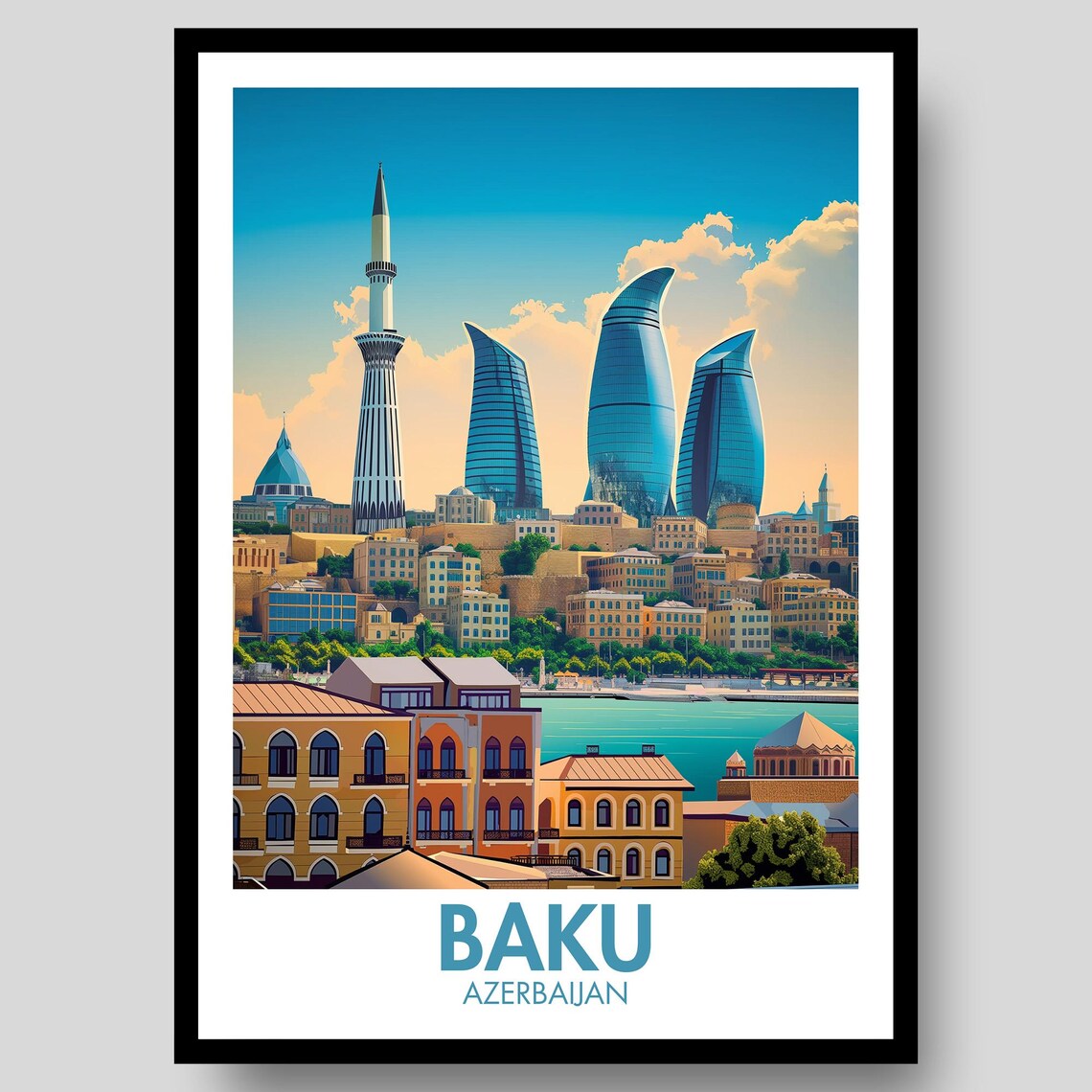 Baku Travel Poster, Azerbaijan Wall Art