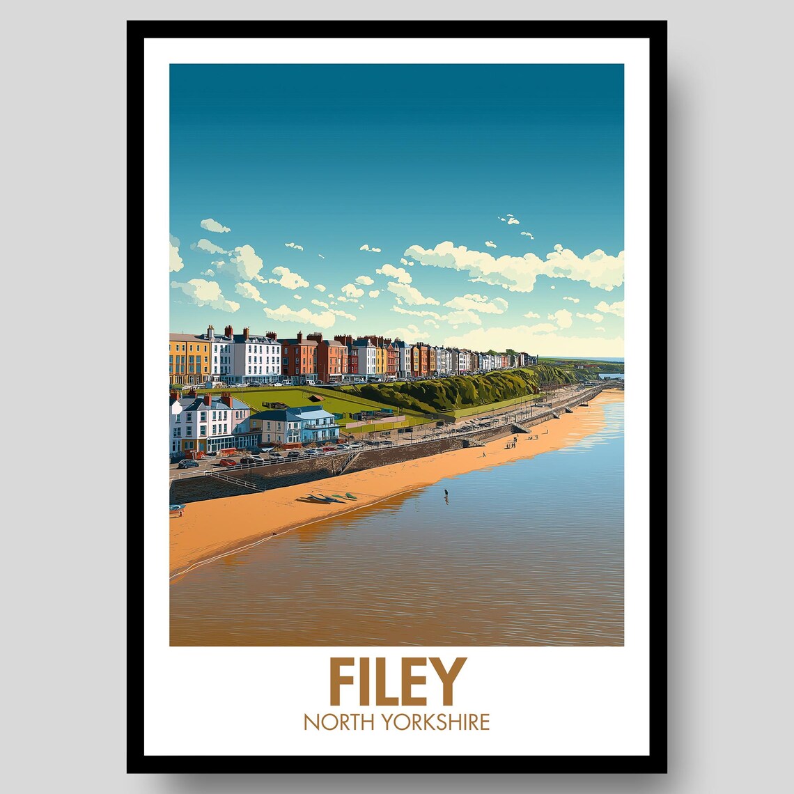 Filey North Yorkshire Seaside Town Golden Beach Travel Poster