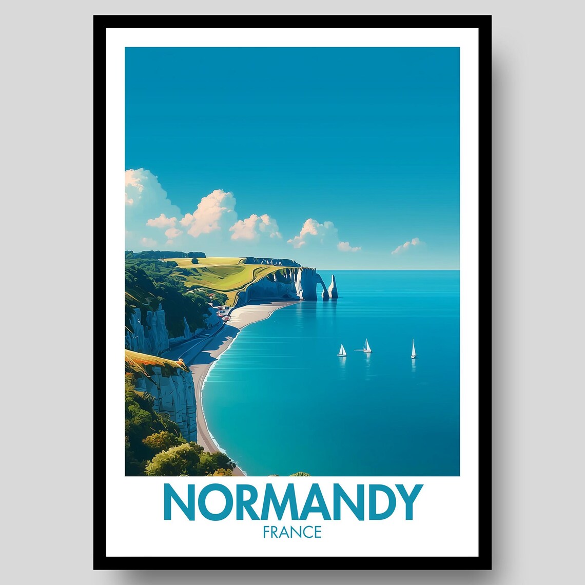 Normandy France Etretat Cliffs Arch Seaside Vintage Travel Poster Art