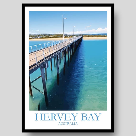 Hervey Bay Poster Australian Wall Art Queensland Travel Australia Beach