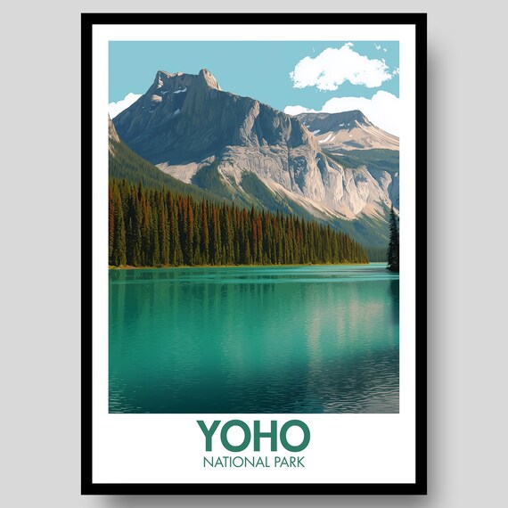 Yoho National Park Canada Emerald Lake Mountains Retro Travel Poster