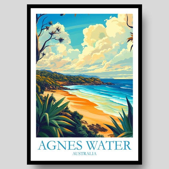 Agnes Water Poster Australia Queensland Beach Travel Ocean Australian Wall Art