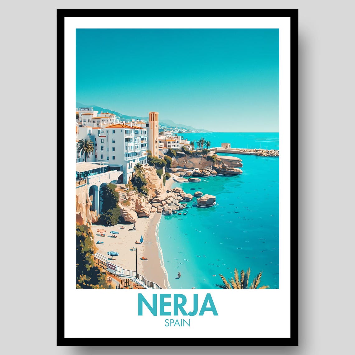 Nerja Spain Turquoise Coast Beach Cliffs Costa Del Sol Poster