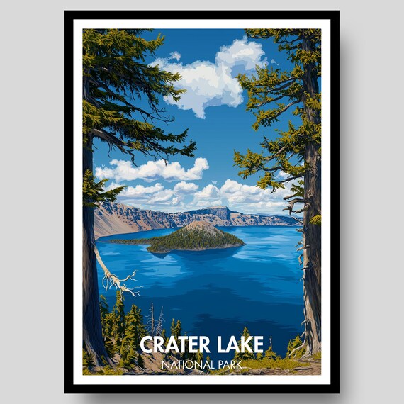 Crater Lake National Park Wizard Island Deep Blue Water Poster