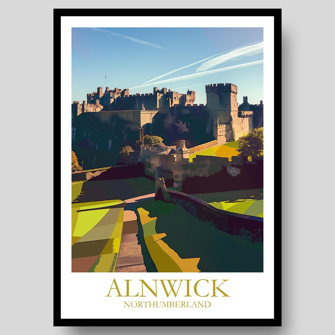 Alnwick Northumberland Medieval Castle Sunny Ramparts Travel Poster